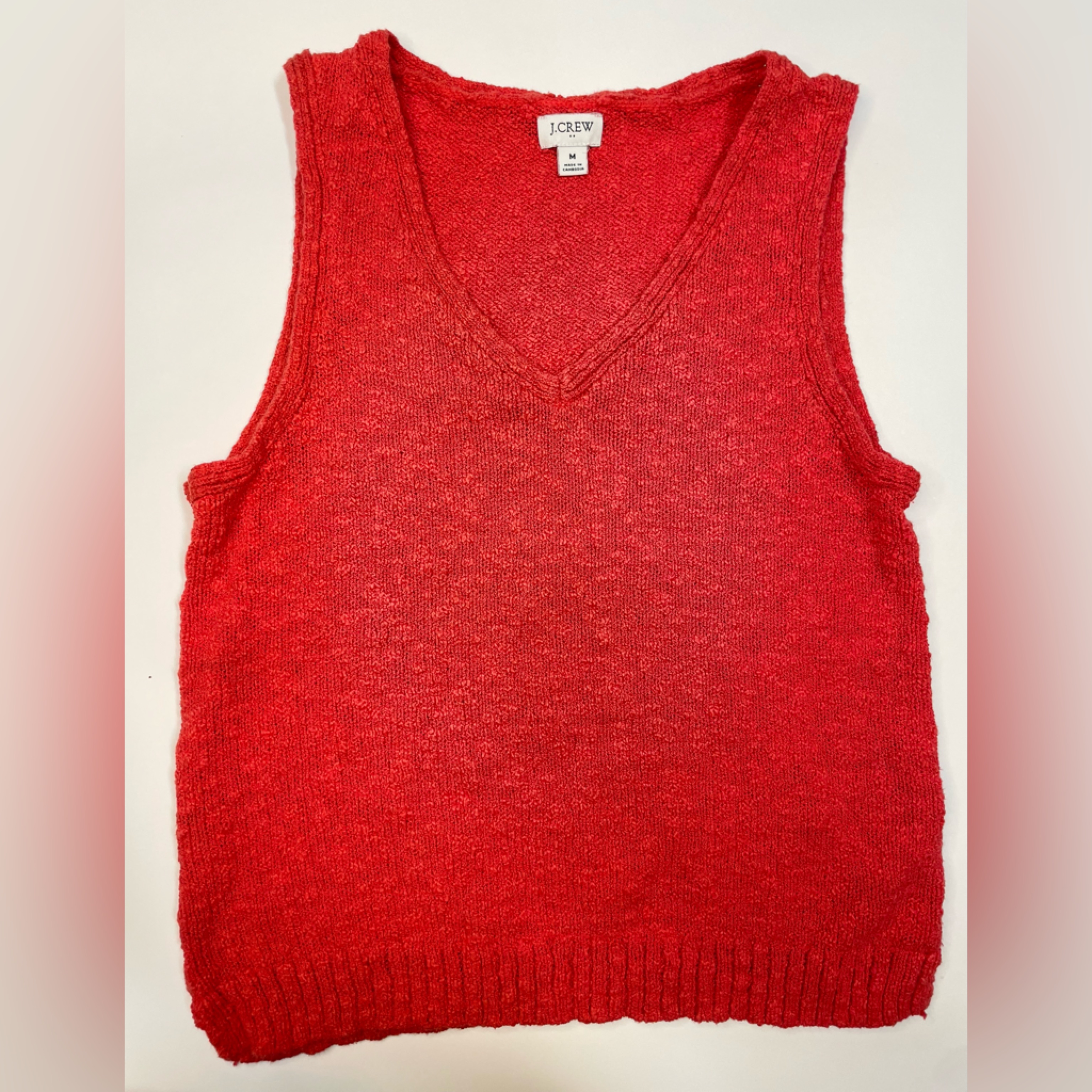 J. Crew Factory Red V-Neck Sweater Tank - Size Medium
